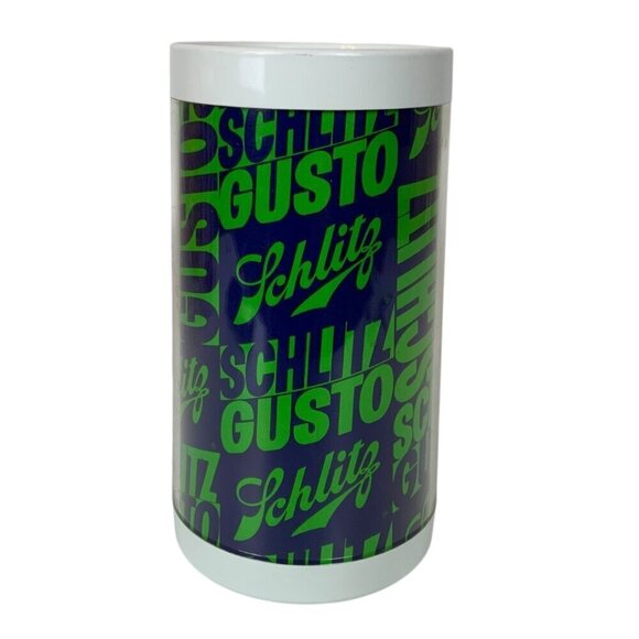 Vintage Thermo-Serv Schlitz Gusto Plastic Beer Stein Mug 22 Oz Green White - Picture 2 of 6